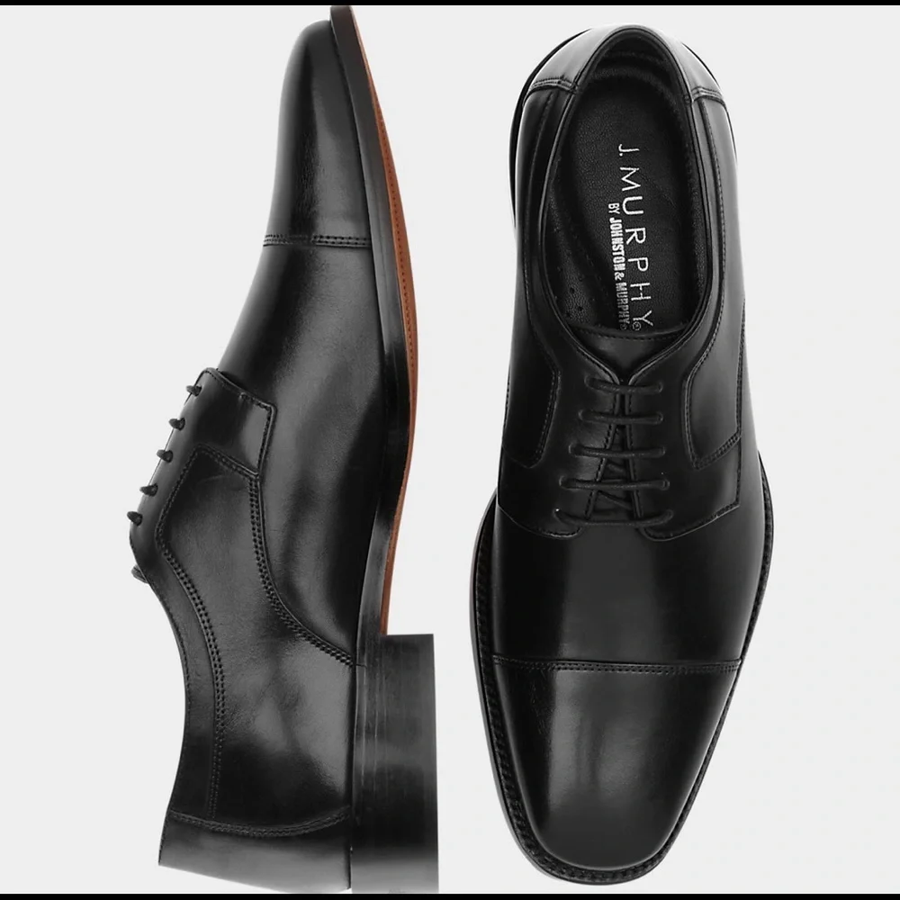 Johnston & Murphy Black Leather Cap Toe Oxford Dress Shoes Men's Size 9.5